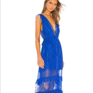 ALEXIS Electric Blue Umbria Long Sheer Lace Dress